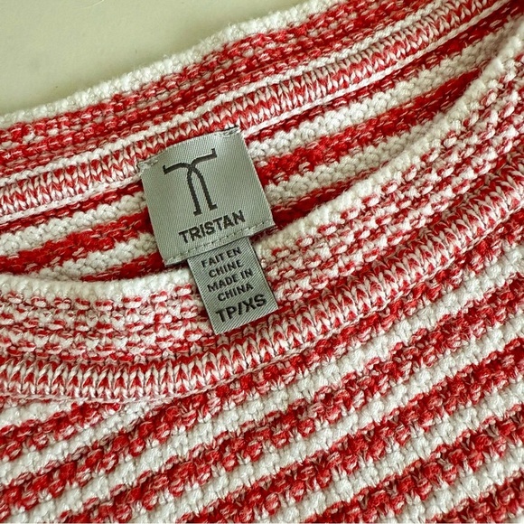Tristan Red & White Striped Crewneck Sweater Textured Knit Coastal Grandmacore - Picture 5 of 7